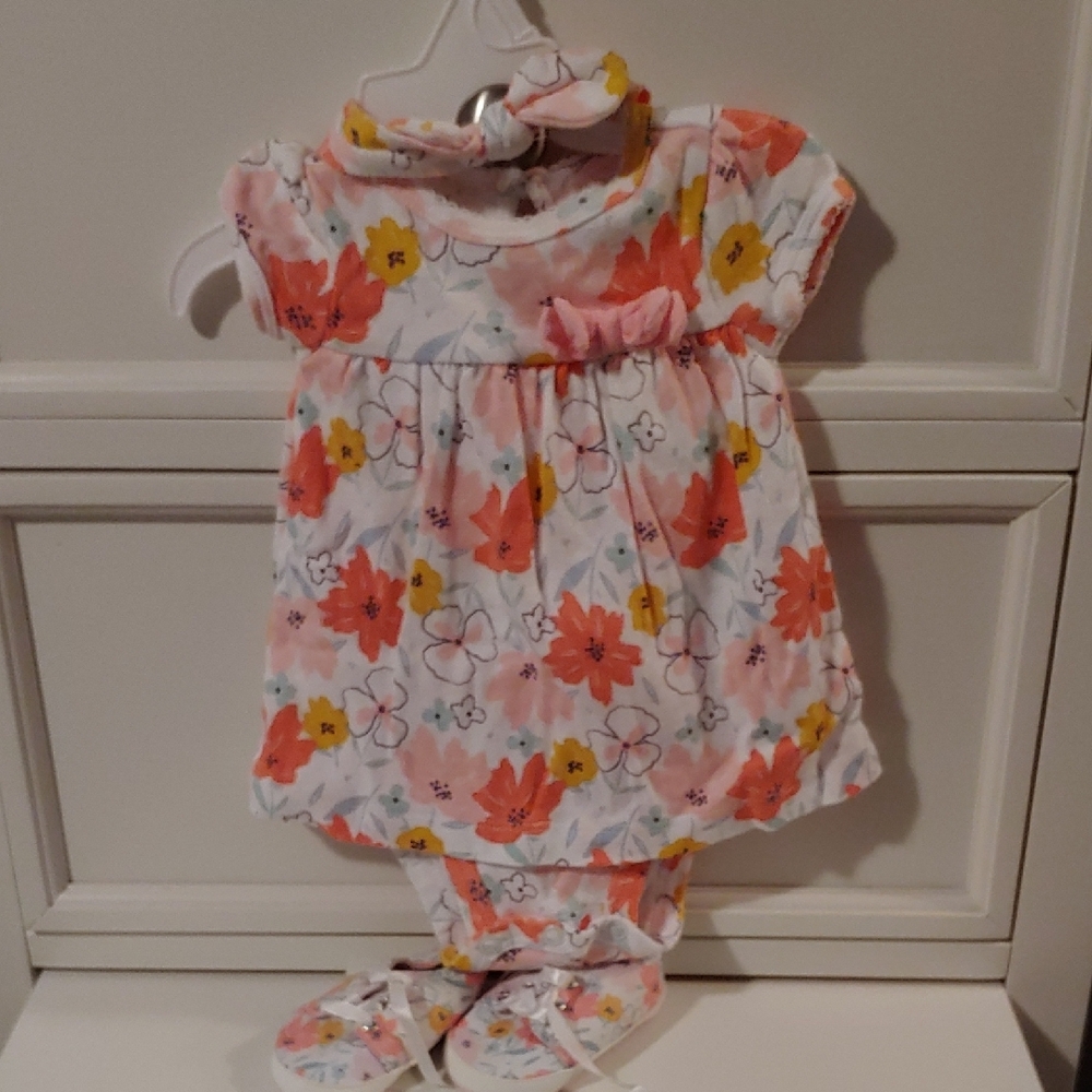 Floral Baby Dress with Shoes and Headband